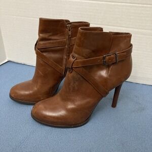 Gianni Bini Women's Brown Zip Stiletto‎ Heel Ankle Boots with Strap - SZ 9.5M